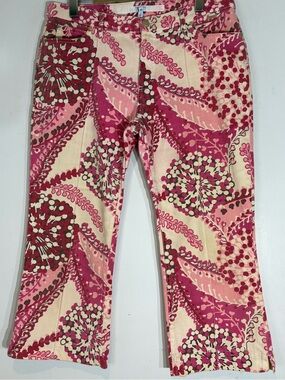 Escada Sport Pink Raspberry Abstract Floral Cotton Jeans 40 US10